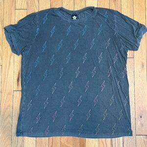 PixieLane Women’s Boyfriend Tee-Washed Black with Ombré Lighting Bolts